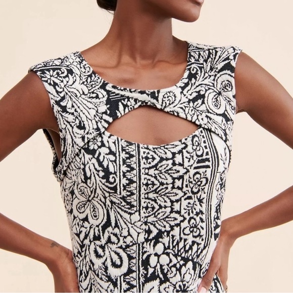 ✨ Anthropologie Jacquard Cut-Out Midi Dress Sz M - Picture 2 of 7